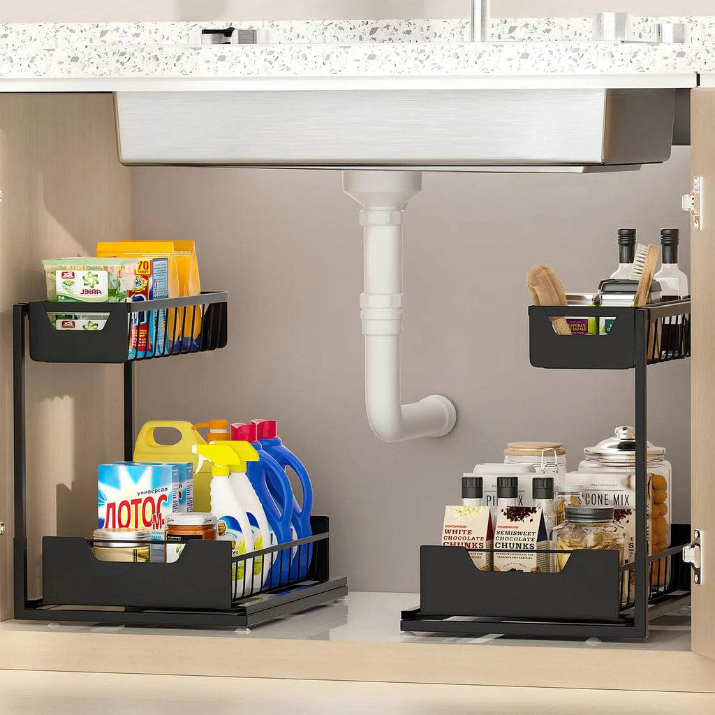 Pull-Out Sliding under Sink Organizer with Bathroom Organizing Accessories, Space-Saving Kitchen Pantry Fixture, Ideal Mother'S Day Gift
