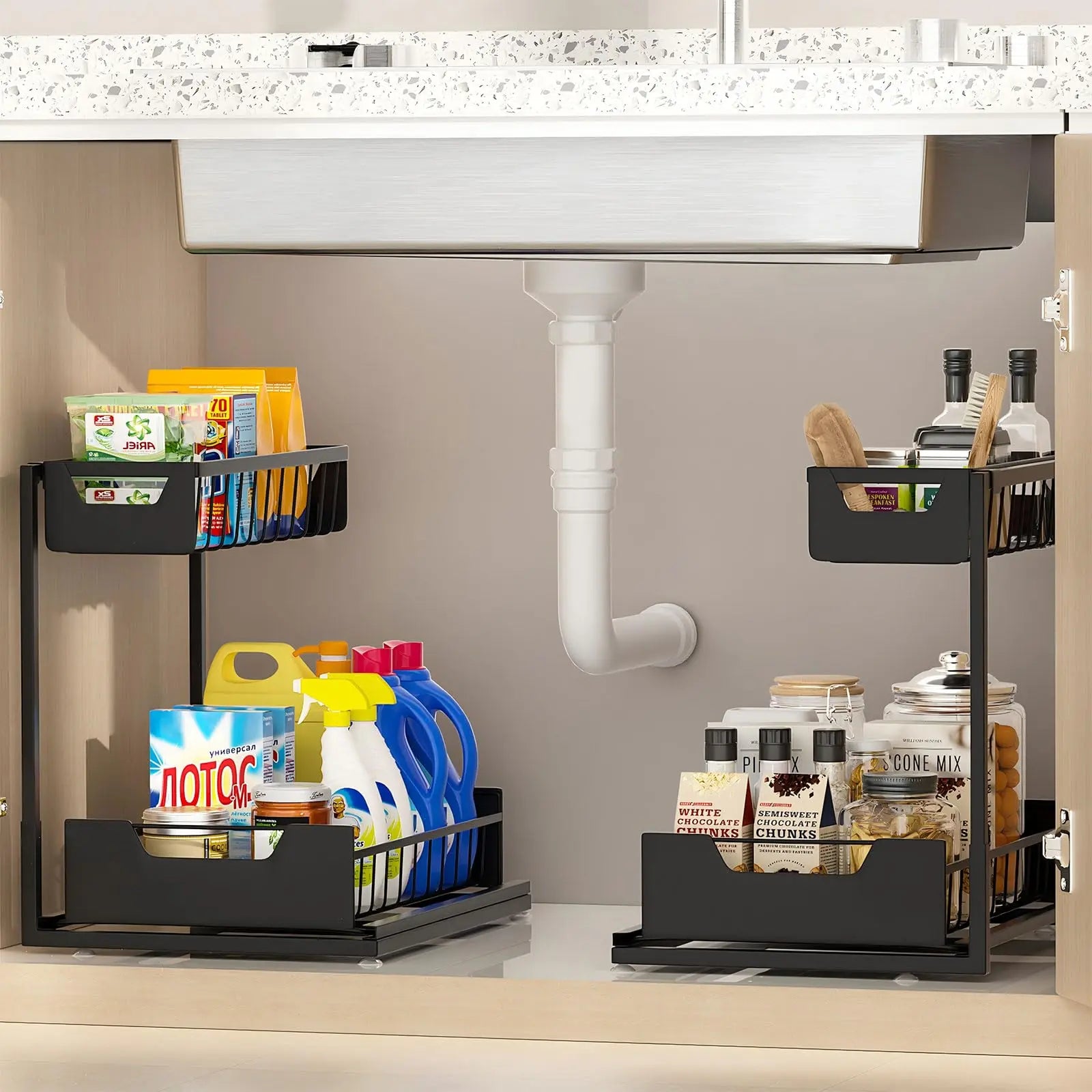 Pull-Out Sliding under Sink Organizer with Bathroom Organizing Accessories, Space-Saving Kitchen Pantry Fixture, Ideal Mother'S Day Gift