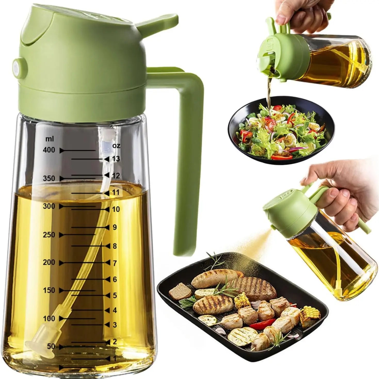 CXINYI 16Oz/470Ml Bpa-Free & Safe PP Glass Oil Sprayer Dispenser, 2-In-1 Heat-Resistant 0-500Ml Oil Mister, Precise Control Kitchen Utensil for Everyday Cooking, Air Fryer Accessories