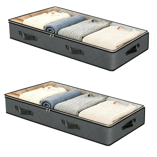 95L Under-Bed Storage Container Large-Capacity Blanket Storage Bag with Reinforced Handles – for Organizing and Storing Comforters, Sheets, and Clothing (Bedroom/College Dorm) – Gray