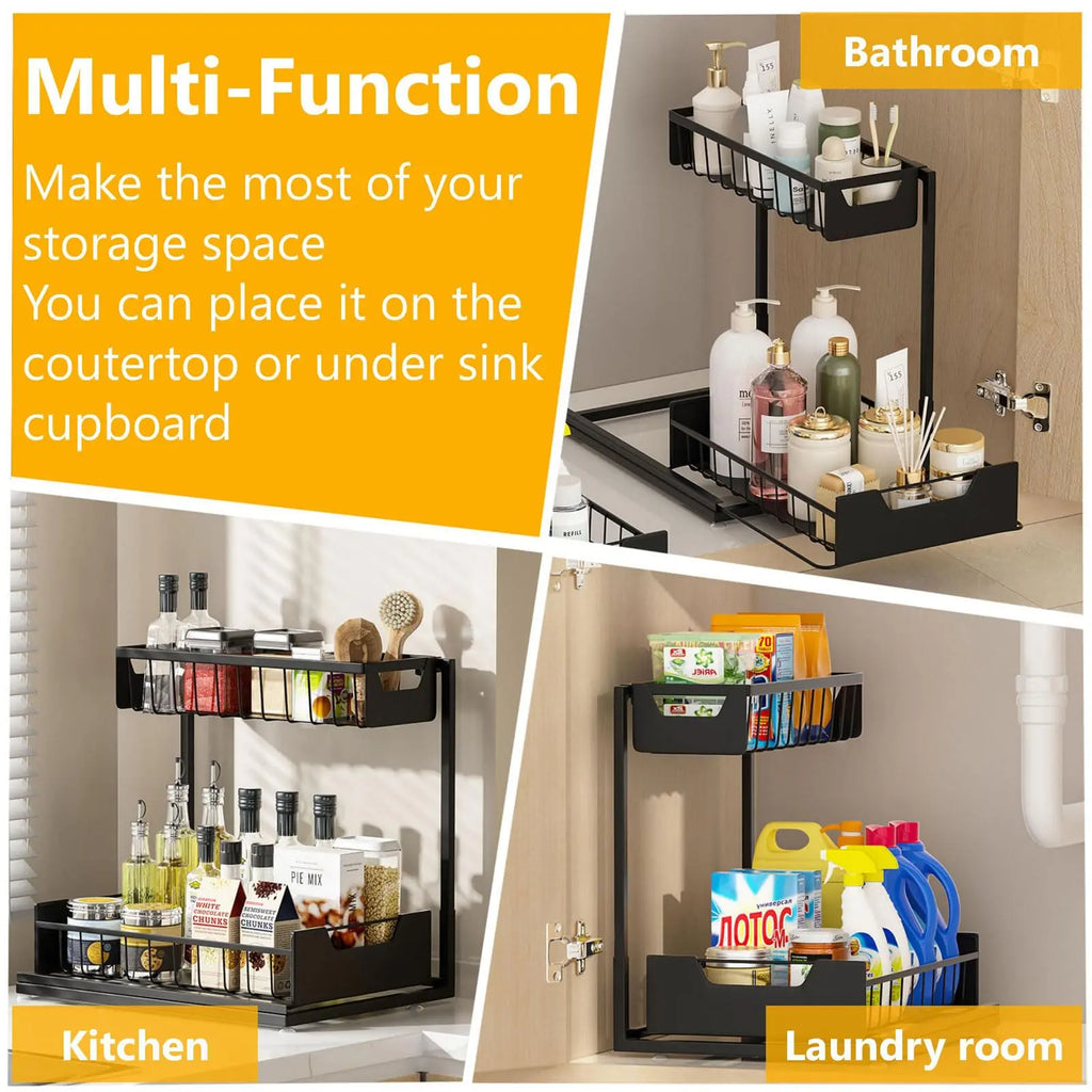 Pull-Out Sliding under Sink Organizer with Bathroom Organizing Accessories, Space-Saving Kitchen Pantry Fixture, Ideal Mother'S Day Gift