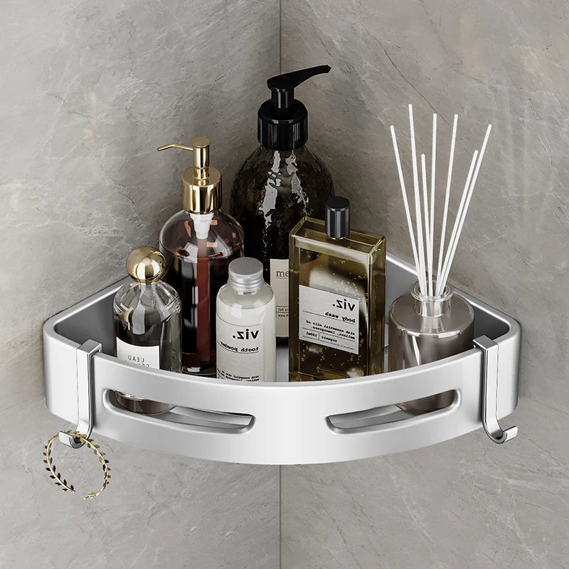 Bathroom Shelf Corner Space Aluminum Bathroom Triangle Basket Shower Room Storage Rack Wall Mounted