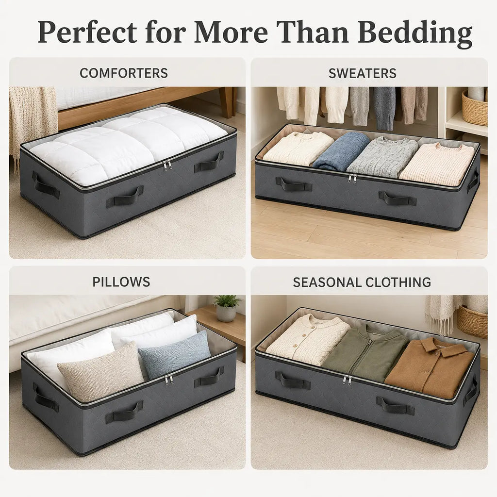 95L Under-Bed Storage Container Large-Capacity Blanket Storage Bag with Reinforced Handles – for Organizing and Storing Comforters, Sheets, and Clothing (Bedroom/College Dorm) – Gray