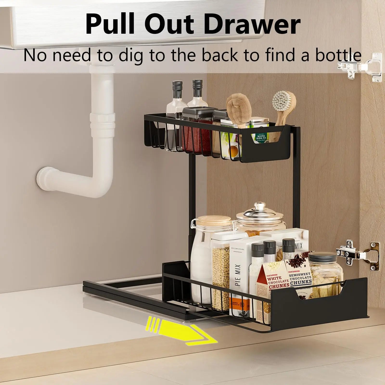 Pull-Out Sliding under Sink Organizer with Bathroom Organizing Accessories, Space-Saving Kitchen Pantry Fixture, Ideal Mother'S Day Gift