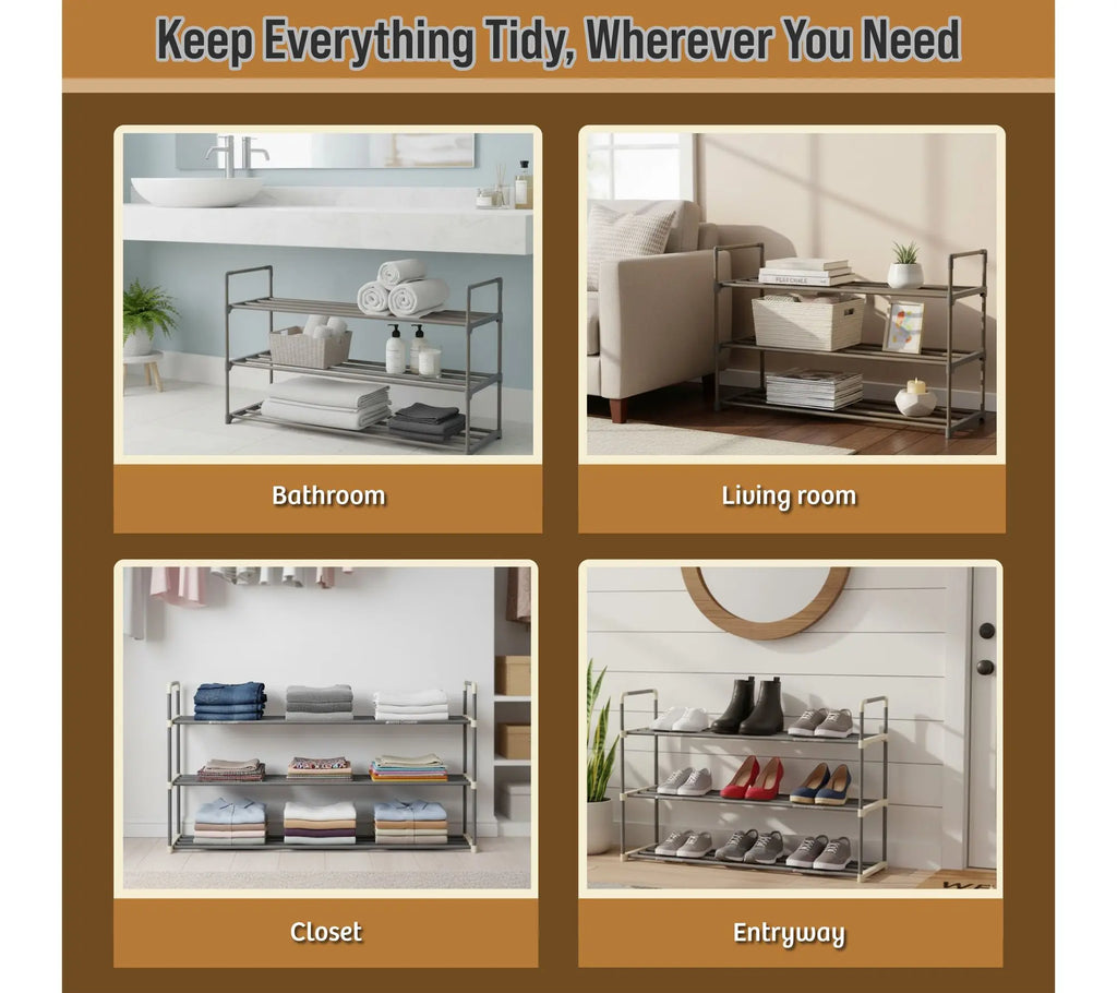 Home-Complete Shoe Storage Rack 3-Tier Shoe Organizer