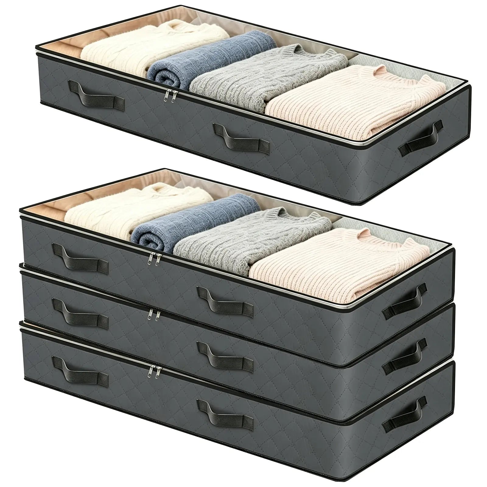 95L Under-Bed Storage Container Large-Capacity Blanket Storage Bag with Reinforced Handles – for Organizing and Storing Comforters, Sheets, and Clothing (Bedroom/College Dorm) – Gray