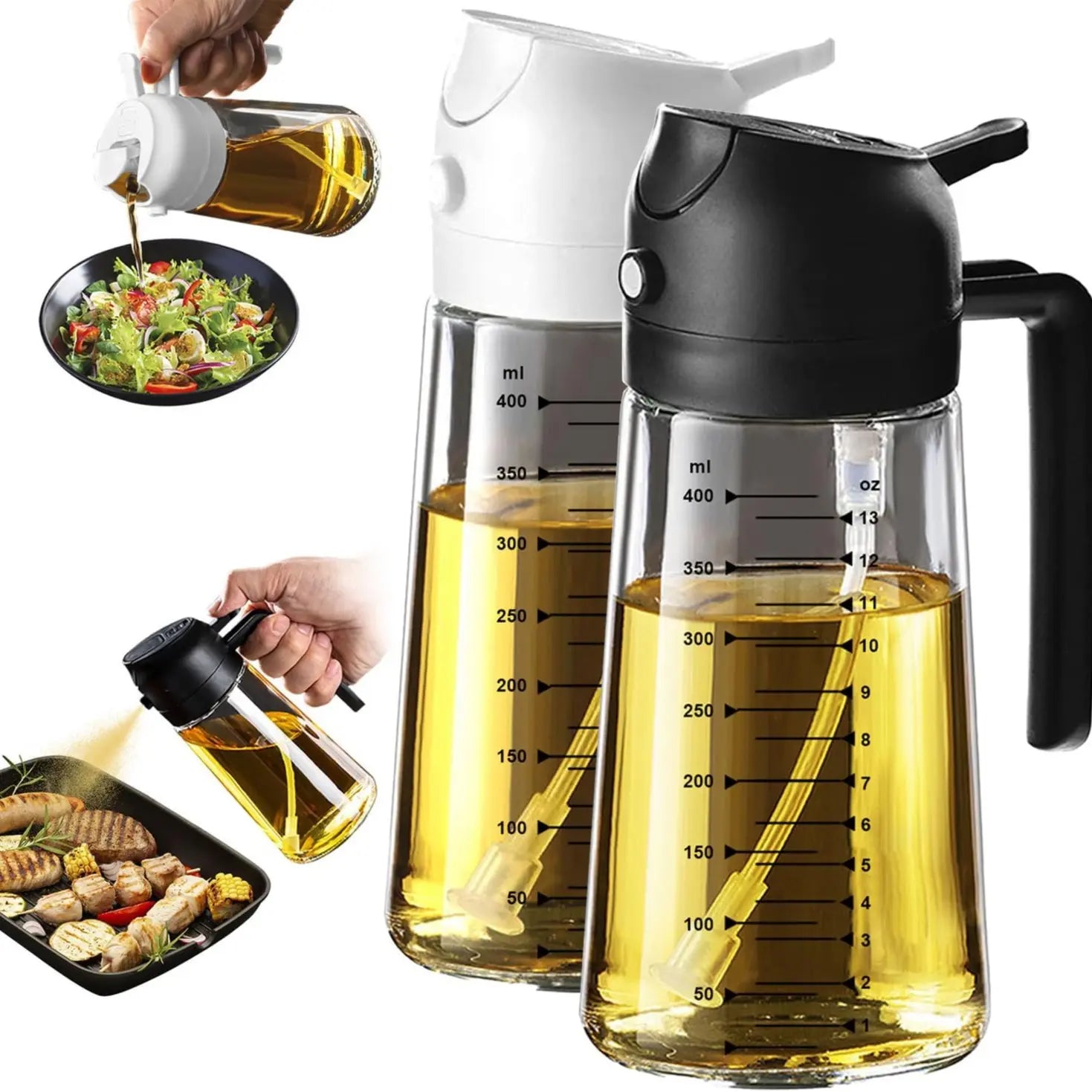 CXINYI 16Oz/470Ml Bpa-Free & Safe PP Glass Oil Sprayer Dispenser, 2-In-1 Heat-Resistant 0-500Ml Oil Mister, Precise Control Kitchen Utensil for Everyday Cooking, Air Fryer Accessories