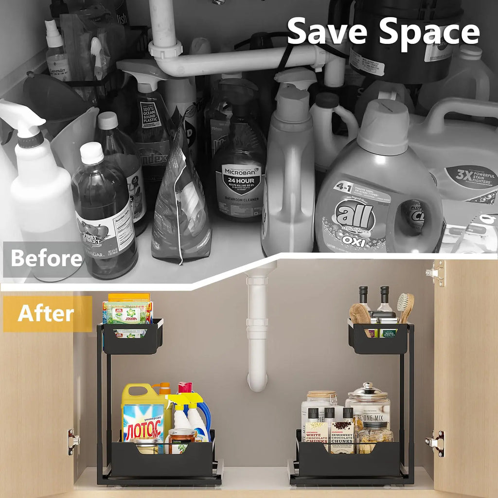 Pull-Out Sliding under Sink Organizer with Bathroom Organizing Accessories, Space-Saving Kitchen Pantry Fixture, Ideal Mother'S Day Gift