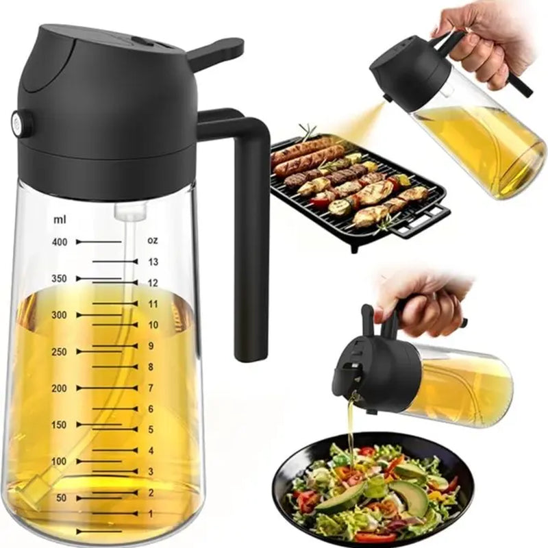 CXINYI 16Oz/470Ml Bpa-Free & Safe PP Glass Oil Sprayer Dispenser, 2-In-1 Heat-Resistant 0-500Ml Oil Mister, Precise Control Kitchen Utensil for Everyday Cooking, Air Fryer Accessories