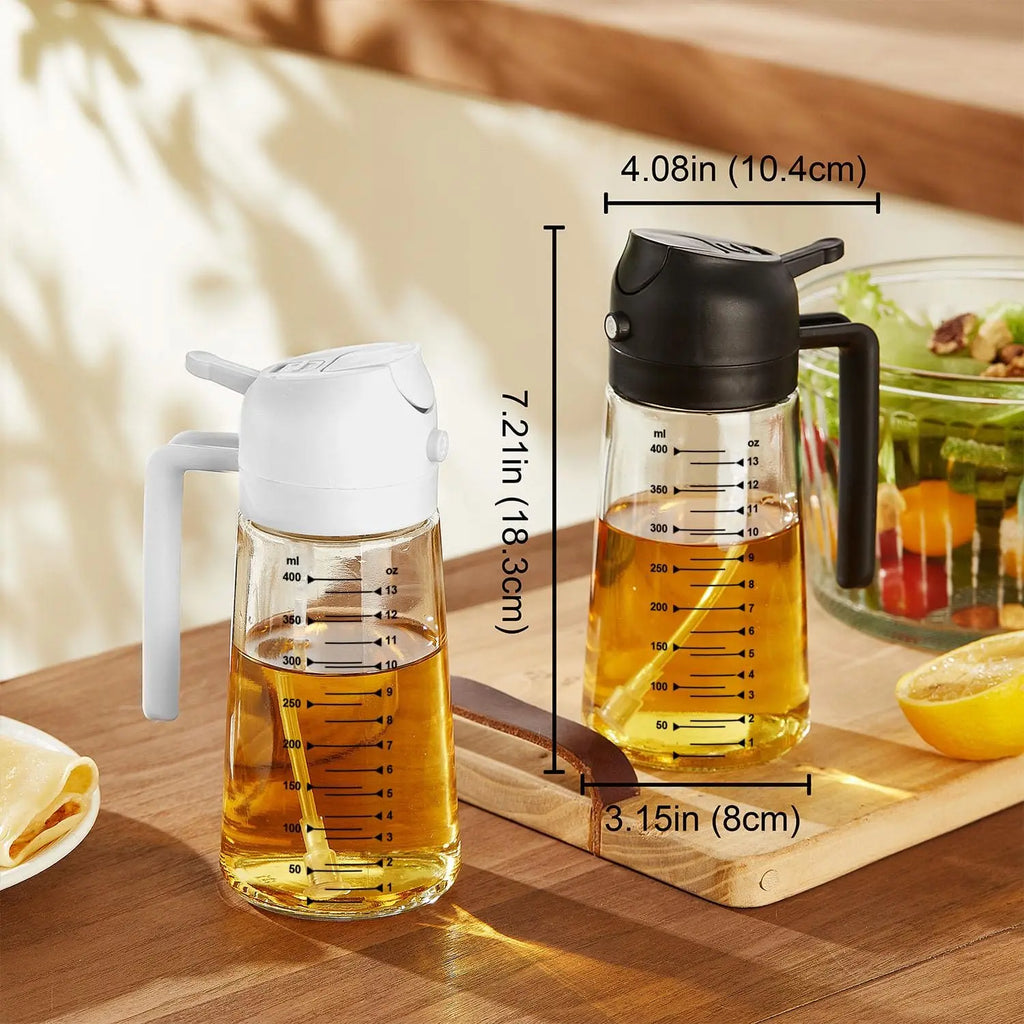 CXINYI 16Oz/470Ml Bpa-Free & Safe PP Glass Oil Sprayer Dispenser, 2-In-1 Heat-Resistant 0-500Ml Oil Mister, Precise Control Kitchen Utensil for Everyday Cooking, Air Fryer Accessories