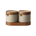 Ceramic Spice Set with Acacia Wood Tray – 3-Piece Kitchen Seasoning Organizer