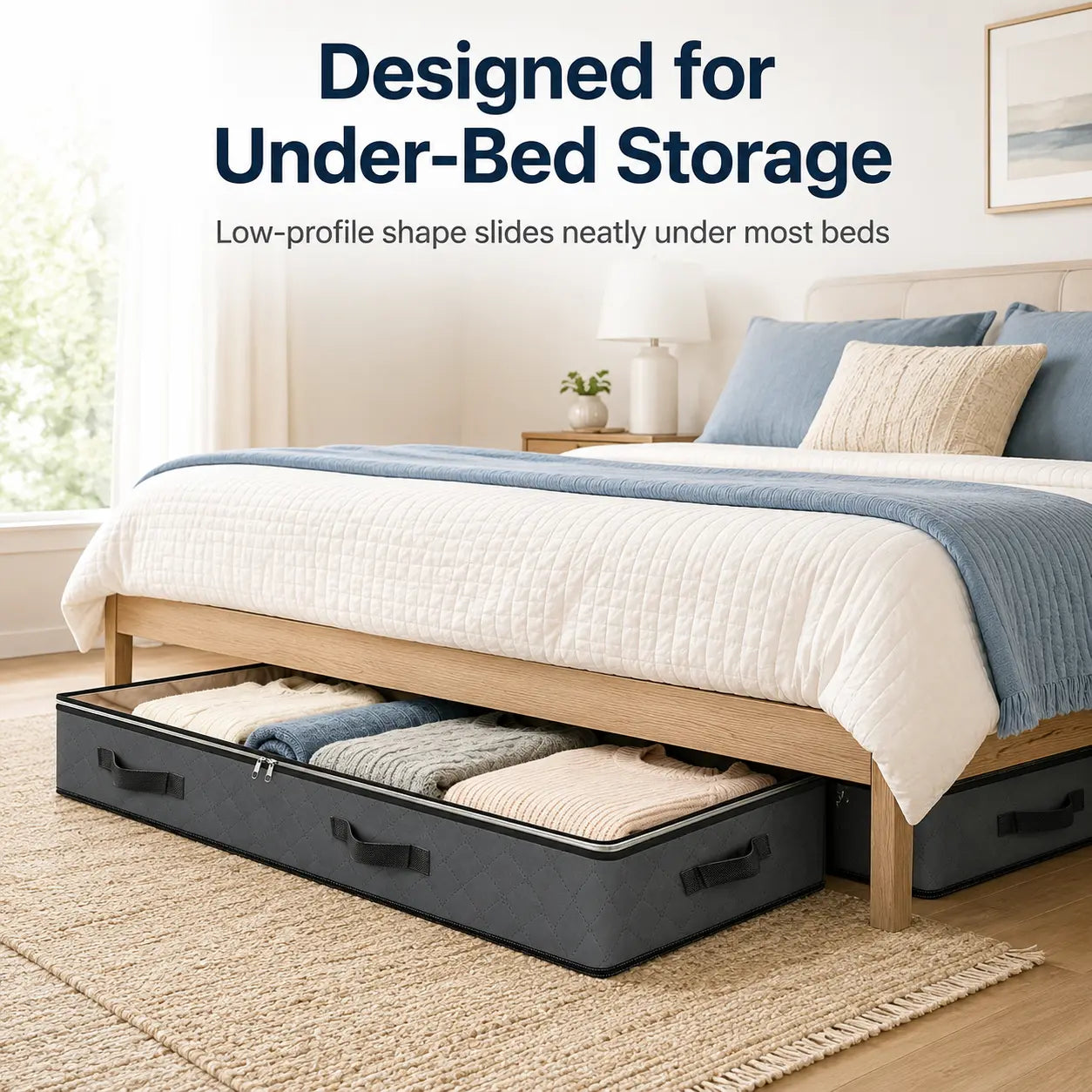 95L Under-Bed Storage Container Large-Capacity Blanket Storage Bag with Reinforced Handles – for Organizing and Storing Comforters, Sheets, and Clothing (Bedroom/College Dorm) – Gray
