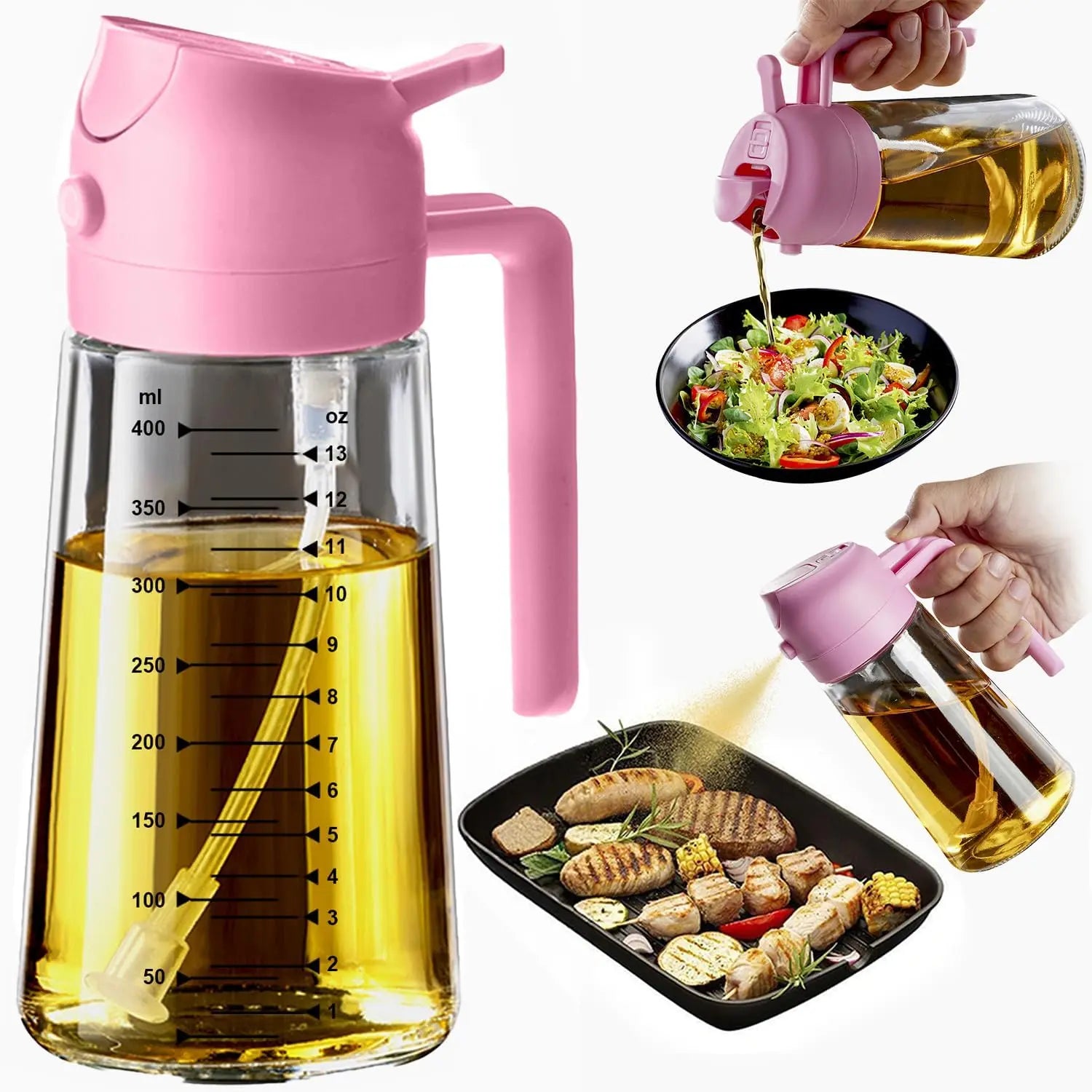 CXINYI 16Oz/470Ml Bpa-Free & Safe PP Glass Oil Sprayer Dispenser, 2-In-1 Heat-Resistant 0-500Ml Oil Mister, Precise Control Kitchen Utensil for Everyday Cooking, Air Fryer Accessories