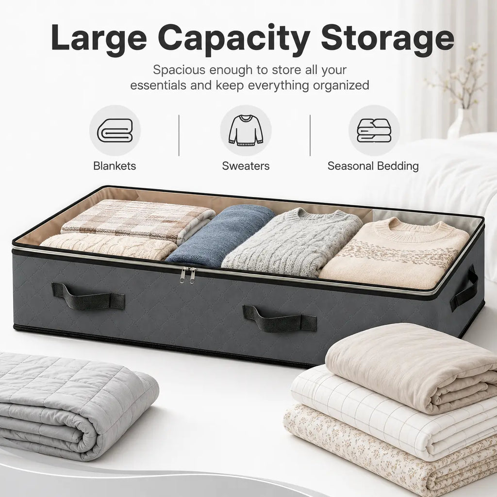95L Under-Bed Storage Container Large-Capacity Blanket Storage Bag with Reinforced Handles – for Organizing and Storing Comforters, Sheets, and Clothing (Bedroom/College Dorm) – Gray