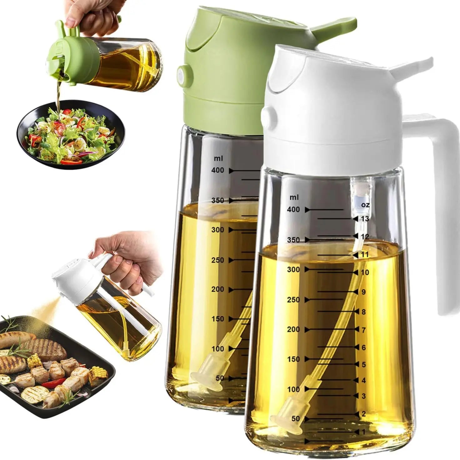 CXINYI 16Oz/470Ml Bpa-Free & Safe PP Glass Oil Sprayer Dispenser, 2-In-1 Heat-Resistant 0-500Ml Oil Mister, Precise Control Kitchen Utensil for Everyday Cooking, Air Fryer Accessories