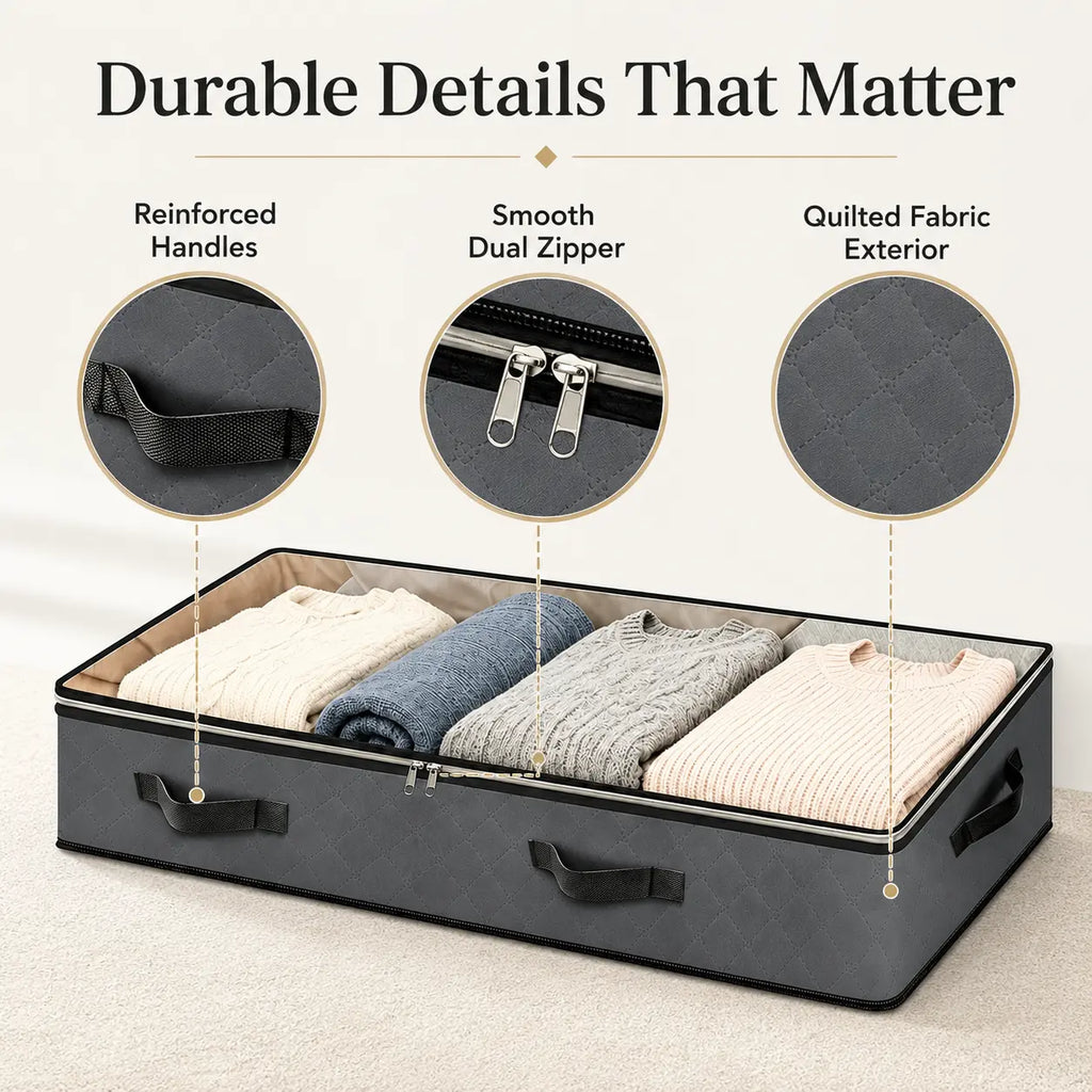 95L Under-Bed Storage Container Large-Capacity Blanket Storage Bag with Reinforced Handles – for Organizing and Storing Comforters, Sheets, and Clothing (Bedroom/College Dorm) – Gray
