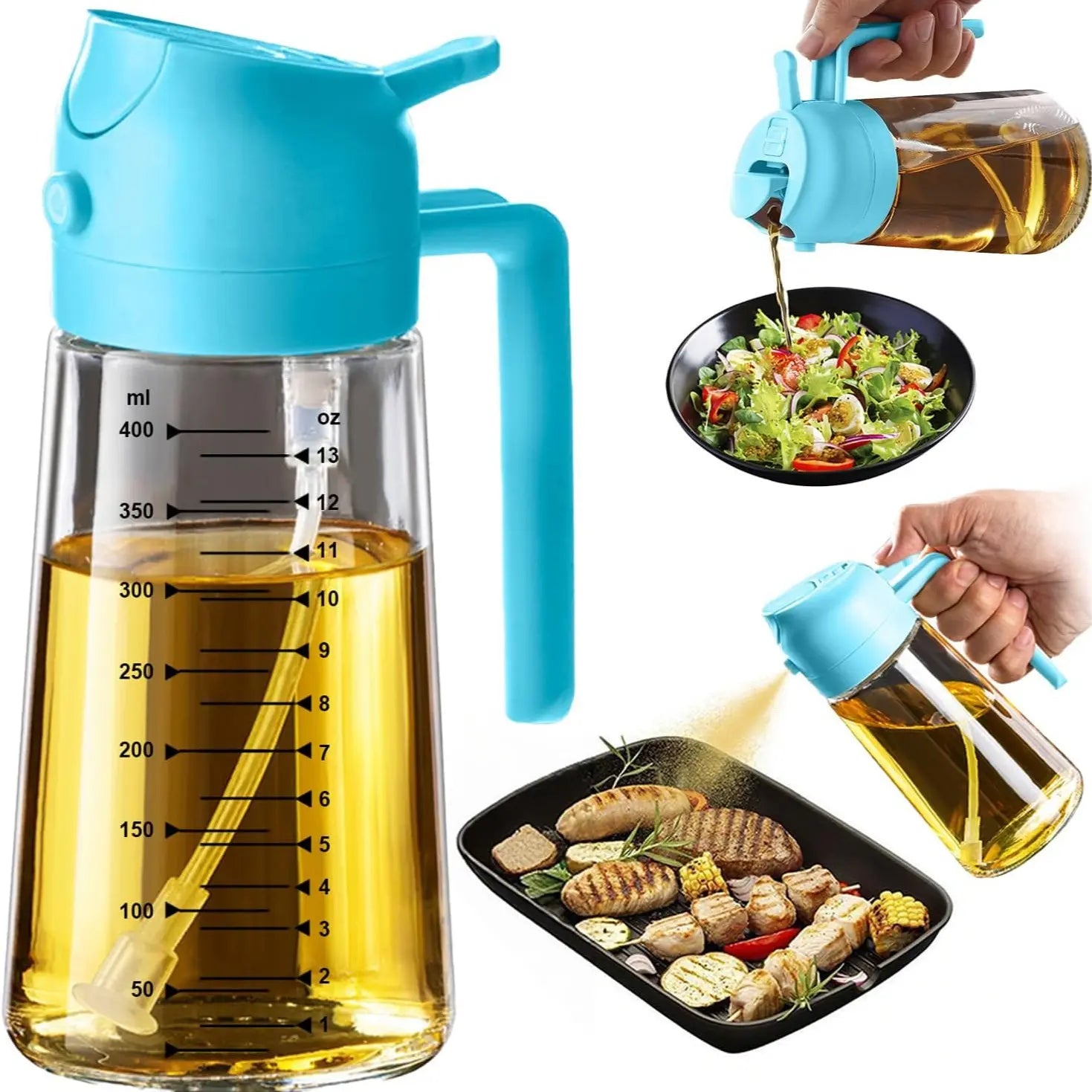 CXINYI 16Oz/470Ml Bpa-Free & Safe PP Glass Oil Sprayer Dispenser, 2-In-1 Heat-Resistant 0-500Ml Oil Mister, Precise Control Kitchen Utensil for Everyday Cooking, Air Fryer Accessories