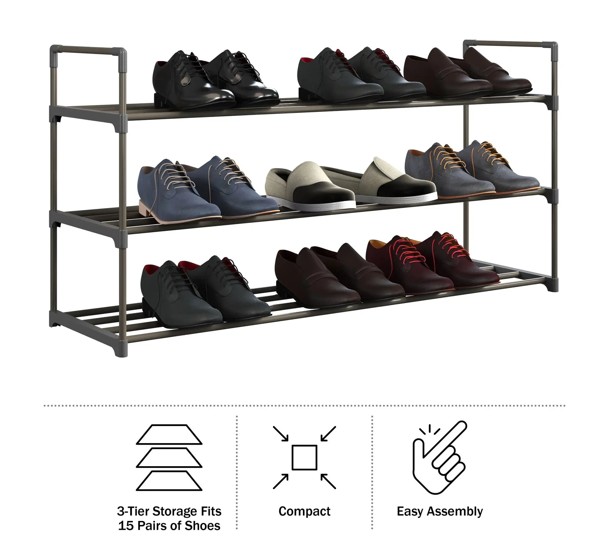 Home-Complete Shoe Storage Rack 3-Tier Shoe Organizer