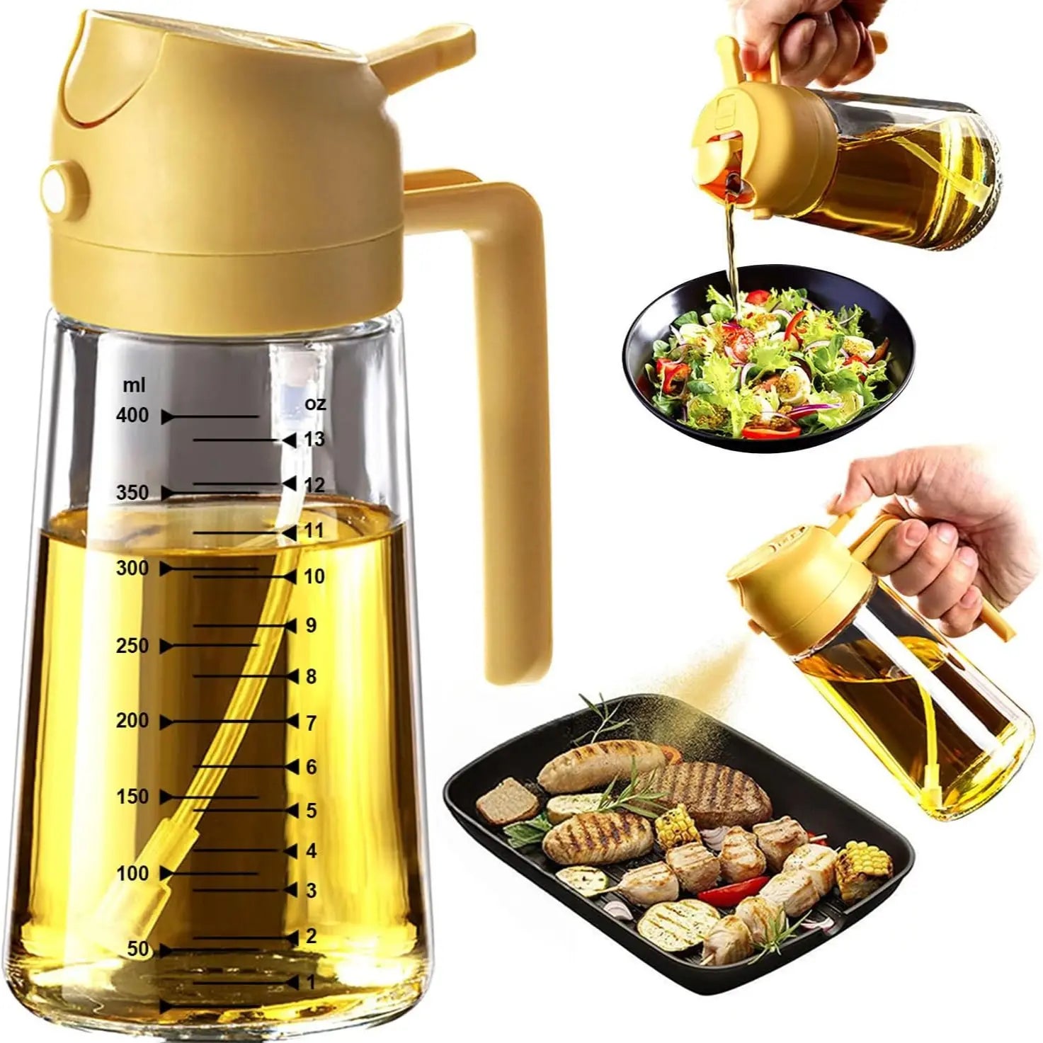 CXINYI 16Oz/470Ml Bpa-Free & Safe PP Glass Oil Sprayer Dispenser, 2-In-1 Heat-Resistant 0-500Ml Oil Mister, Precise Control Kitchen Utensil for Everyday Cooking, Air Fryer Accessories